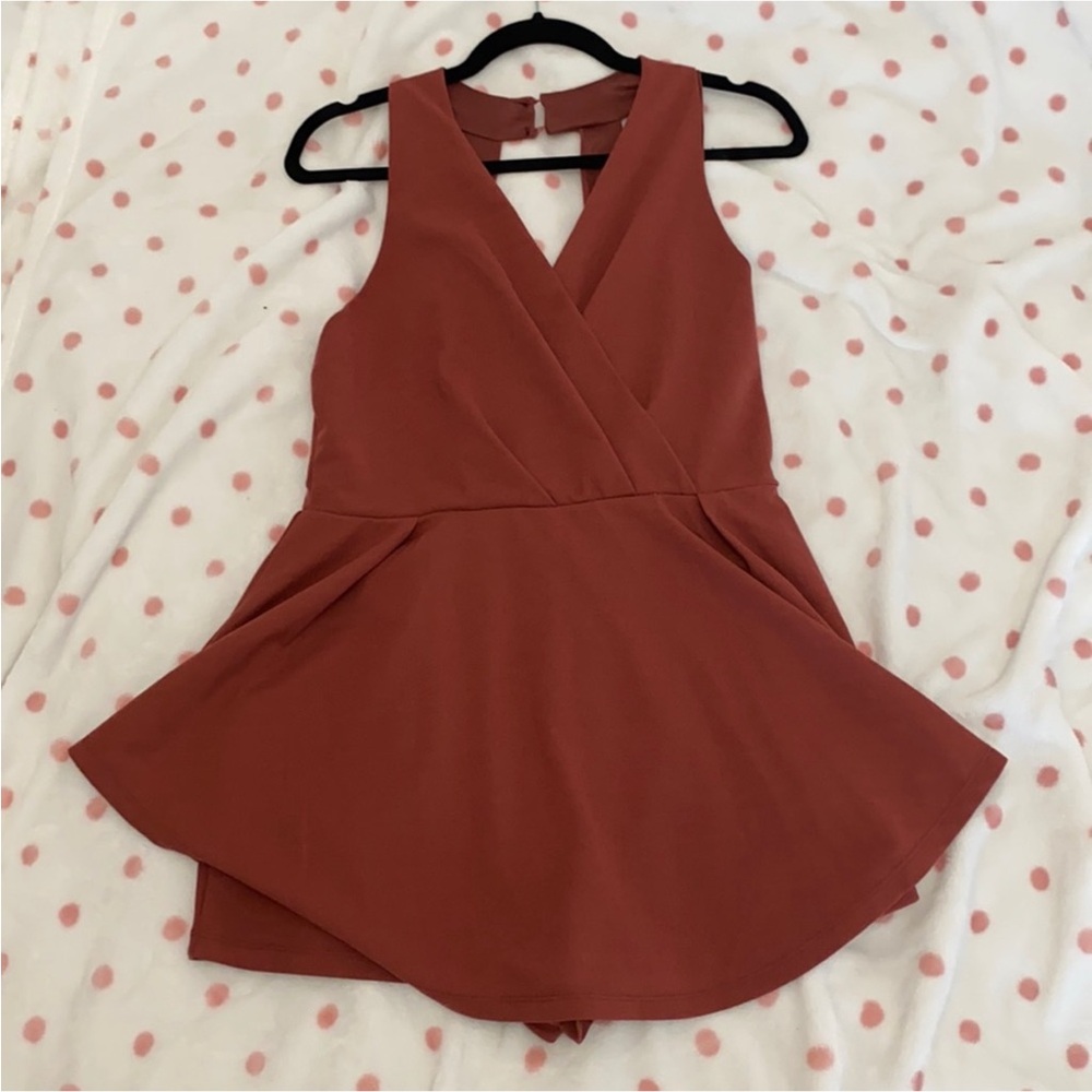 Rust Red Surplice Dress Romper